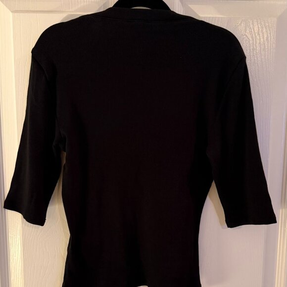 Express NWT Black Fitted Ribbed Elbow Sleeve Button Henley - Extra Small - Picture 5 of 5